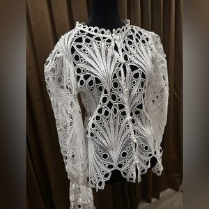 Elegant White crochet Long-Sleeve Women's Top